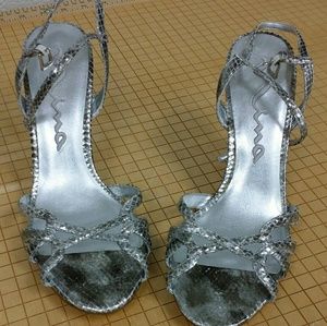 Nina Silver Reptile Snake  Print Sandals